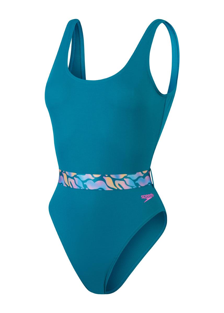 Speedo Womens Belted Deep U-back Swimsuit - Ocean Depths-577303