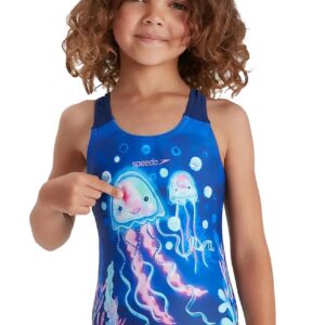 Speedo Junior Girls Digital Placement Swimsuit - Blue/Posie Pin