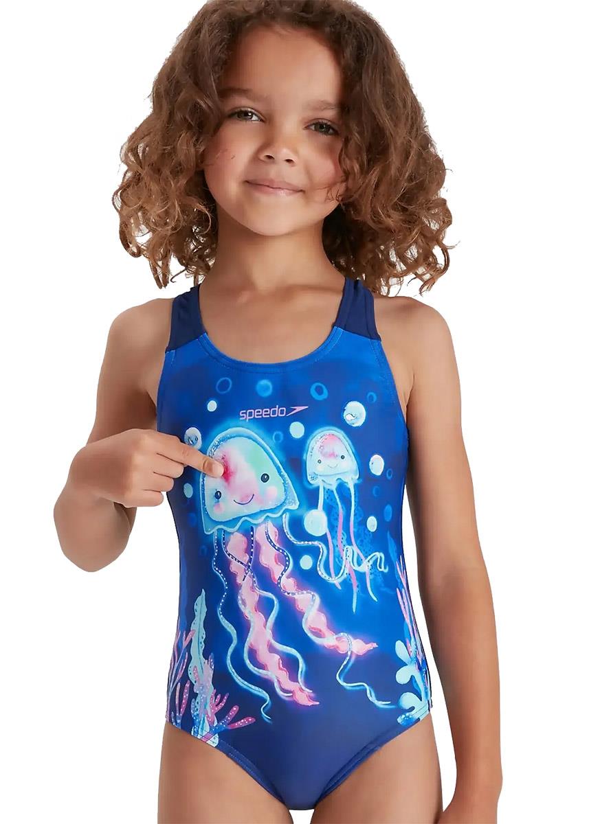 Speedo Junior Girls Digital Placement Swimsuit - Blue/Posie Pin