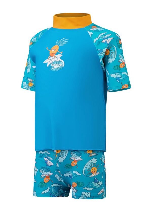Speedo Infant Short Sleeve Printed Rash Top Set - Baja Blue/Parrot/Mystic-0