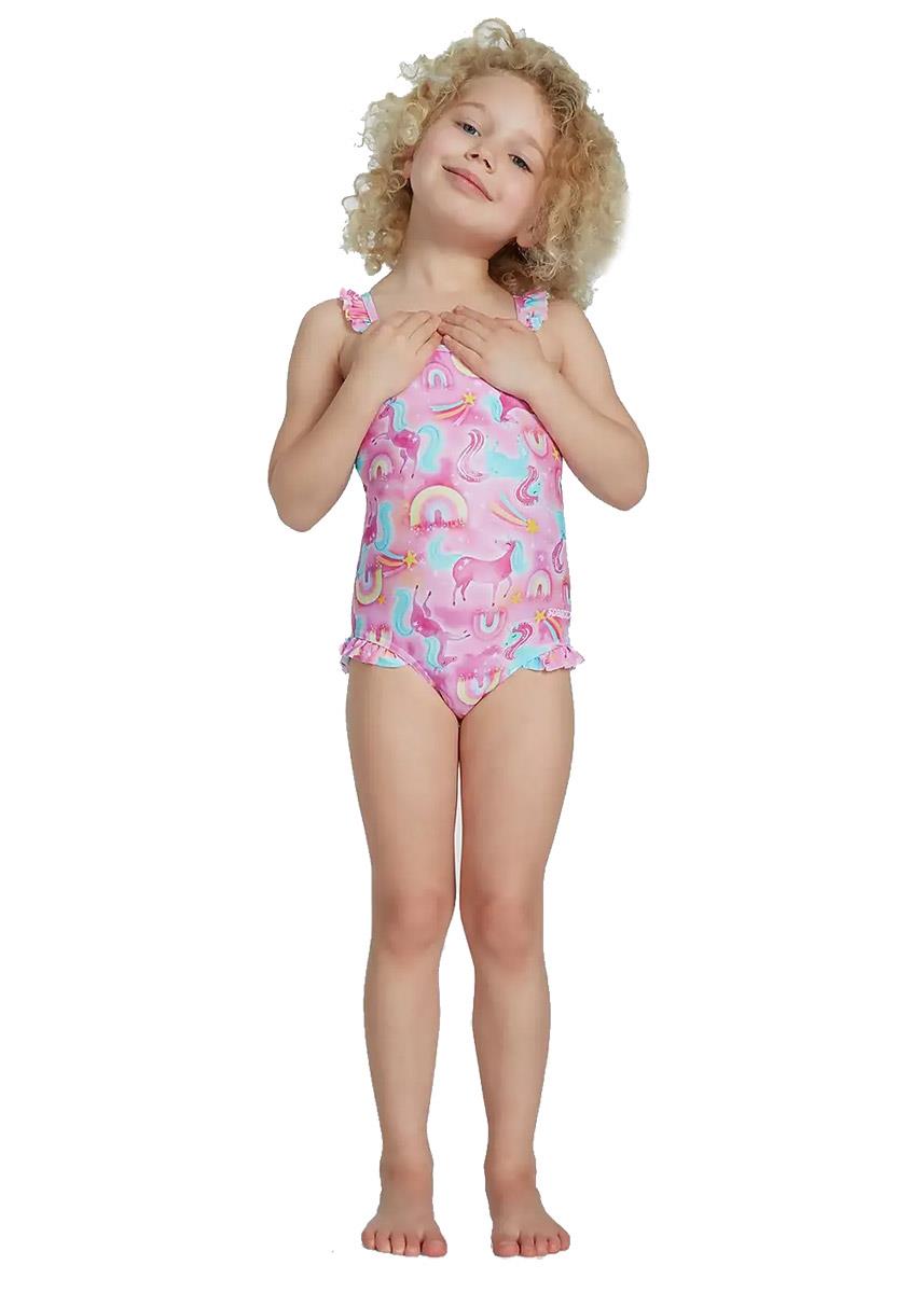 Speedo Junior Girl's Placement Thinstrap Swimsuit - Pink/Blue-588022