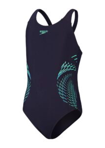 Speedo Girls Placement Muscleback Swimsuit - Navy / Green
