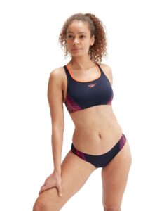 Speedo Womens Placement Bikini- True Navy/Electric Pink/Volcanic Orange