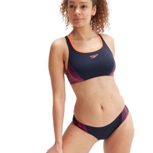 Speedo Placement 2 Piece Swimsuit - True Navy/Electric Pink/Volcanic Orange