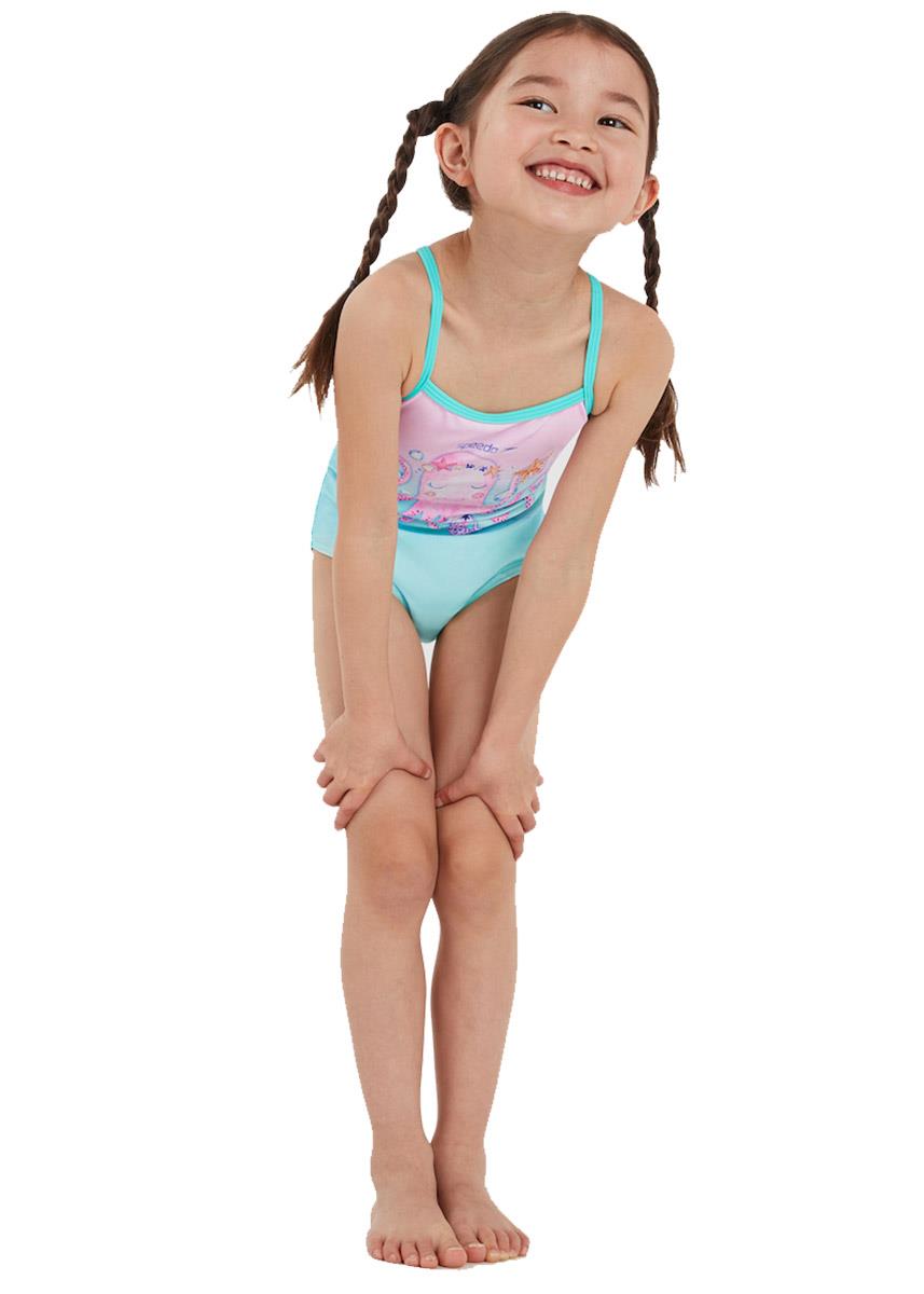 Speedo Junior Girls' Thinstrap Swimsuit - Green/Pink-588000