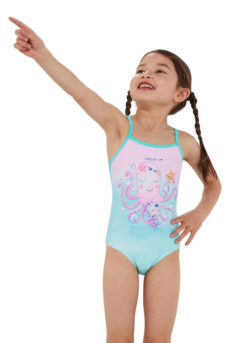 Speedo Junior Girls' Thinstrap Swimsuit - Green/Pink-587999