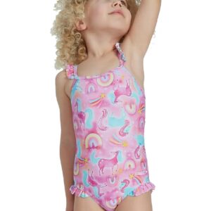 Speedo Junior Girl's Placement Thinstrap Swimsuit - Pink/Blue-0