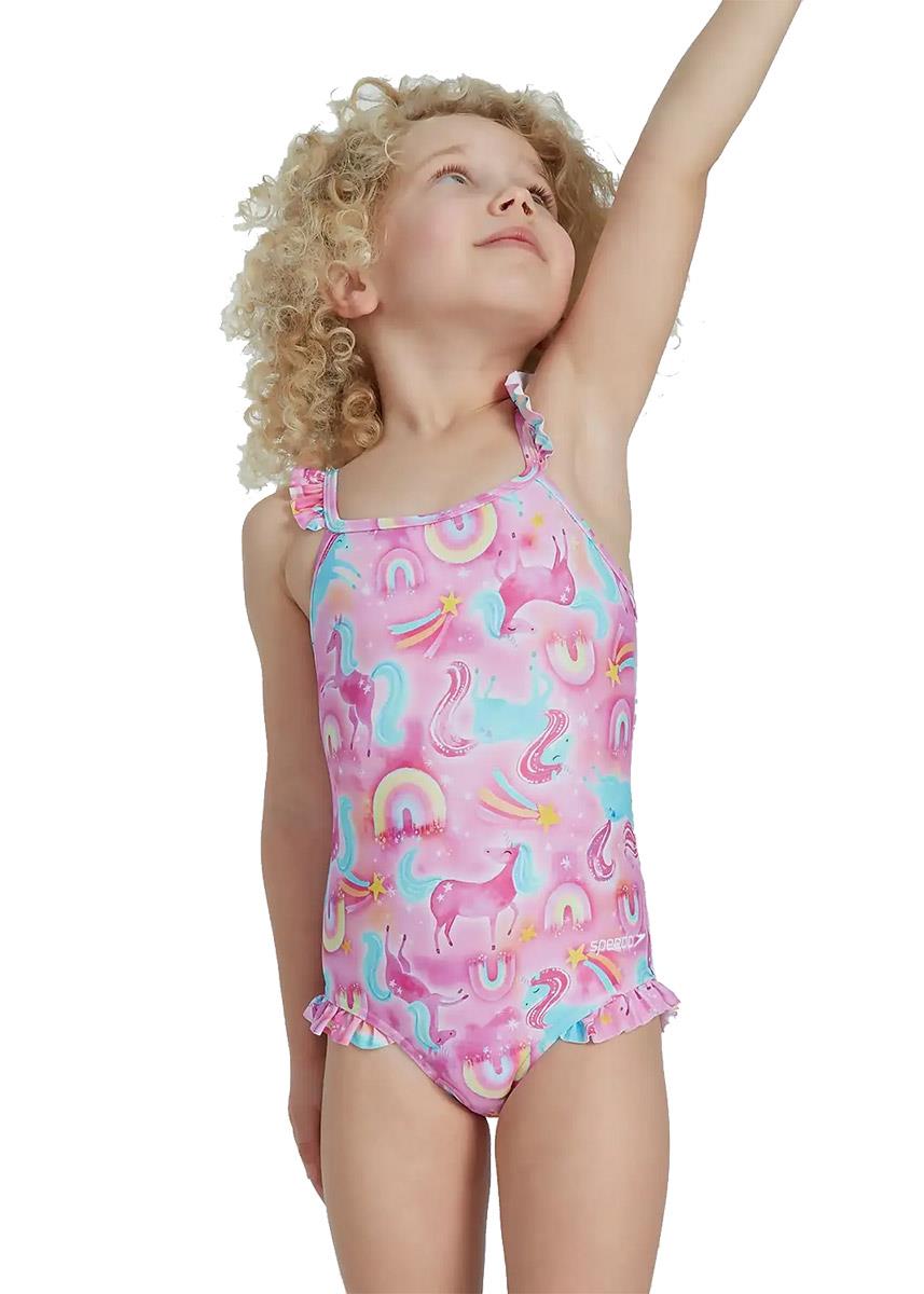 Speedo Junior Girl's Placement Thinstrap Swimsuit - Pink/Blue-0