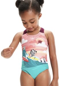 Speedo Junior Girls' Digital Printed Swimsuit - Pesca Pink/Paprika Red/Coral Pink/Turquoise