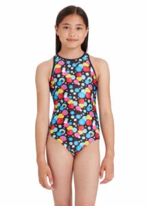 Zoggs Girls Spot High Front Crossback Swimsuit