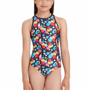 Zoggs Girls Spot High Front Crossback Swimsuit-0