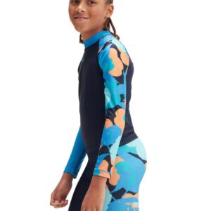 Speedo Boys Printed Long Sleeve Rash Top - True Navy/Baja Blue/ Apricot Jam/Mystic/Marine Blue