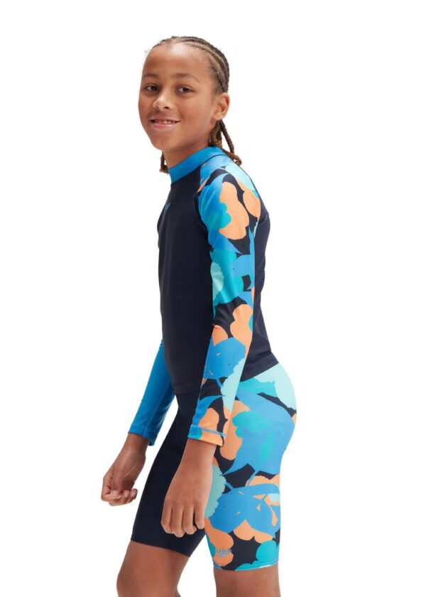 Speedo Boys Printed Long Sleeve Rash Top - True Navy/Baja Blue/ Apricot Jam/Mystic/Marine Blue