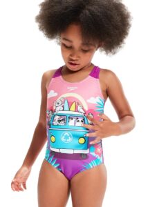 Speedo Junior Girls' Digital Printed Swimsuit - Azure / Yellow / Turquoise / Purple