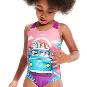 Speedo Junior Girls' Digital Printed Swimsuit - Azure / Yellow / Turquoise / Purple