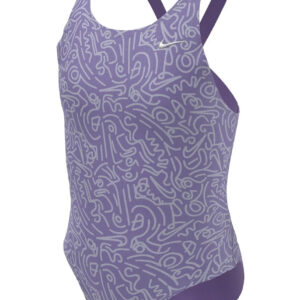 Nike Girls Hydrastrong Multi Print Fastback One Piece Swimsuit - Space Purple