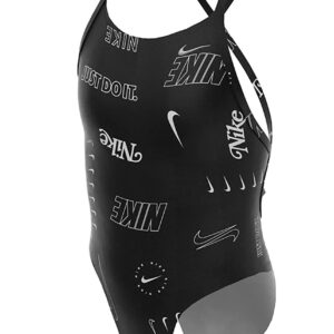 Nike Girls Hydrastrong Multi Print Lace Up Back One Piece Swimsuit - Black