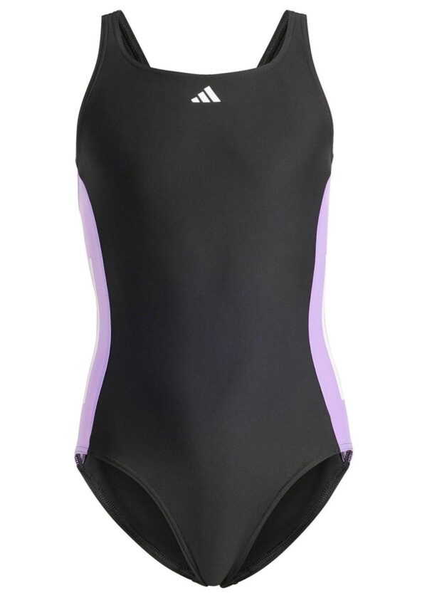 Adidas Girls Cut 3-Stripe Swimsuit Black/Violet/White
