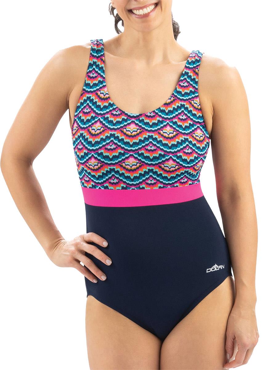 Dolfin Aquashape Printed Moderate Scoop Back Swimsuit - Navy / Multi