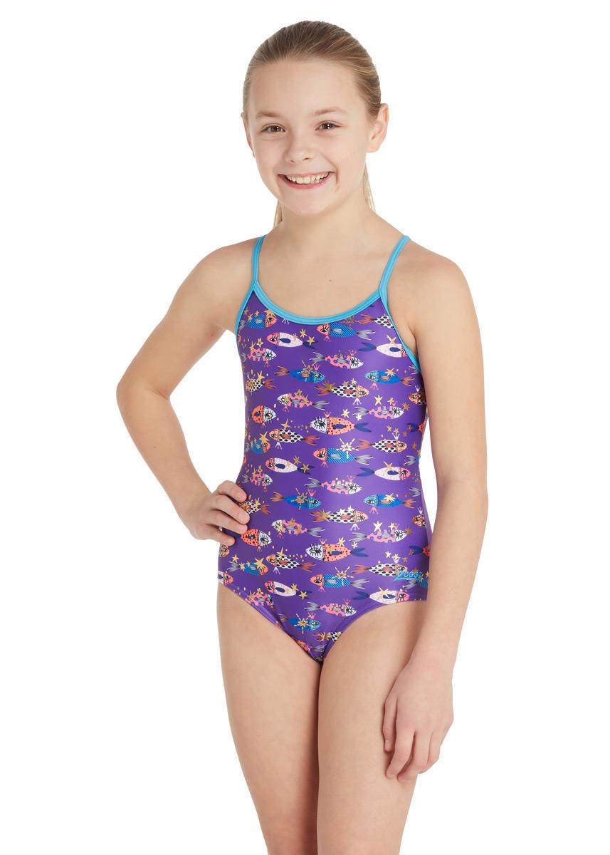 Zoggs Girls Fishes Sprintback Swimsuit