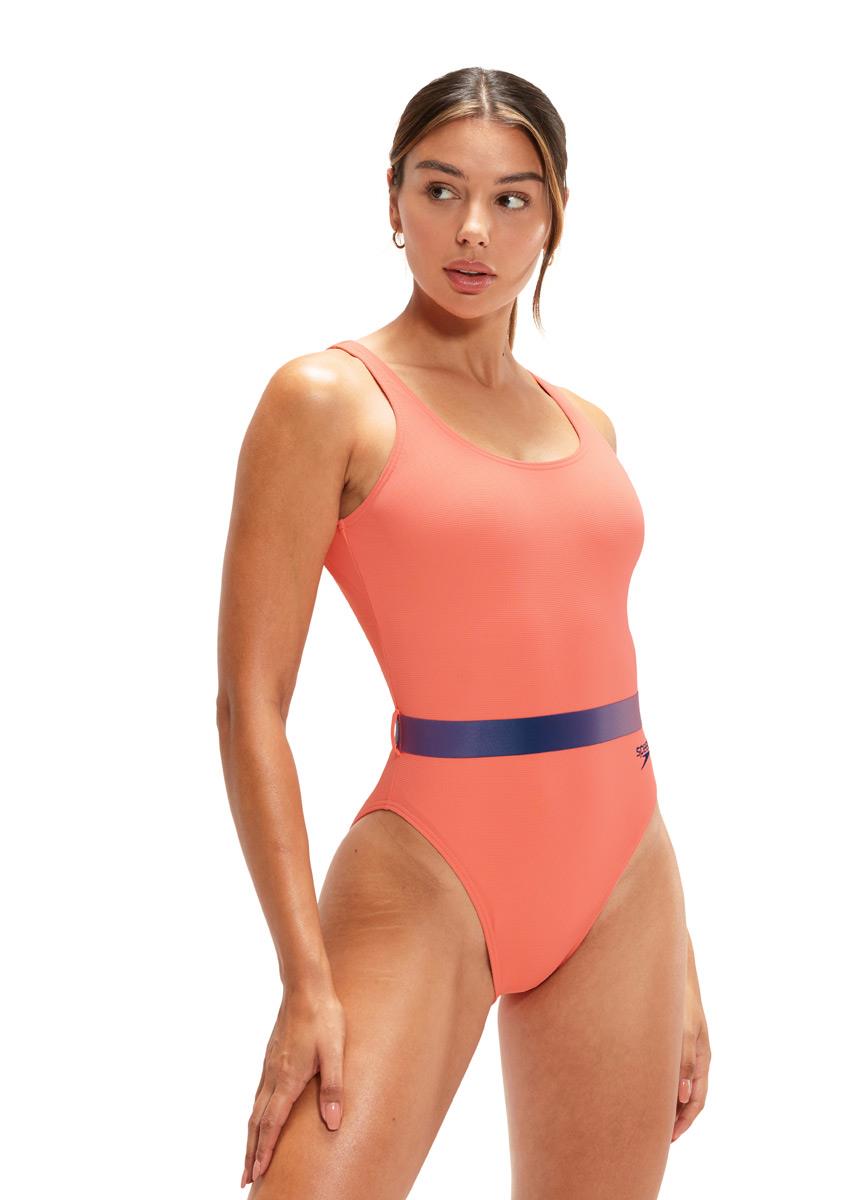 Speedo Belted Deep U-Back Swimsuit - Orange / Purple