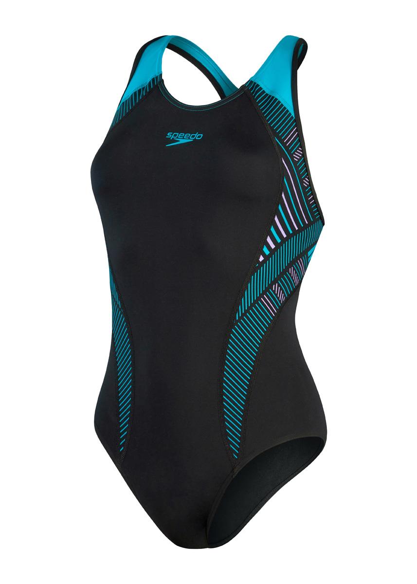 Speedo Placement Laneback Swimsuit - Black/ Aquarium/ Miami Lilac-593170