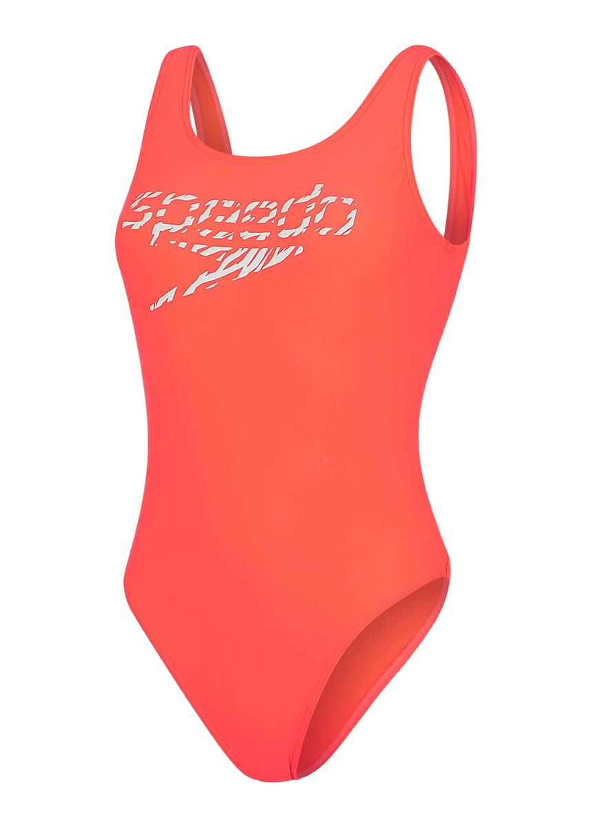 Speedo Womens Logo Deep U-Back Swimsuit - Siren Red / White-594014