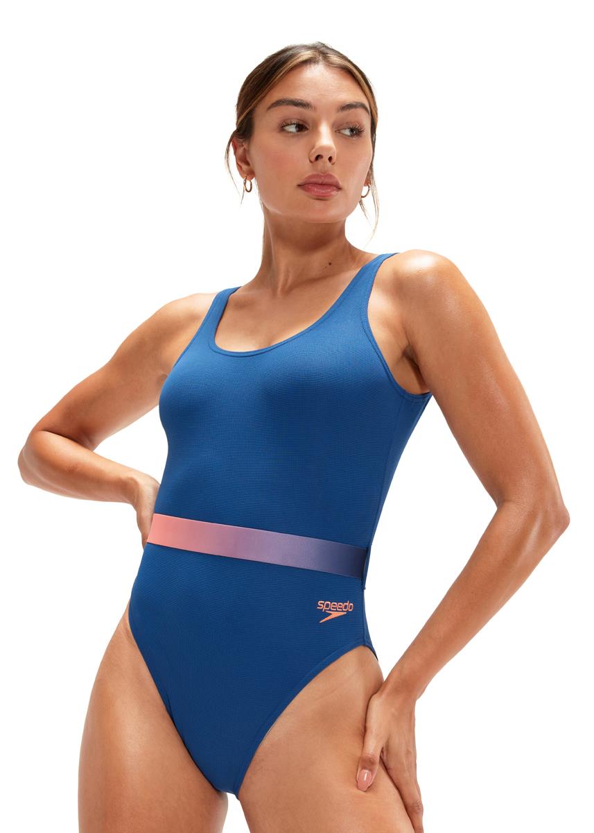 Speedo Belted Deep U-Back Swimsuit - Navy Blue / Pink-594023