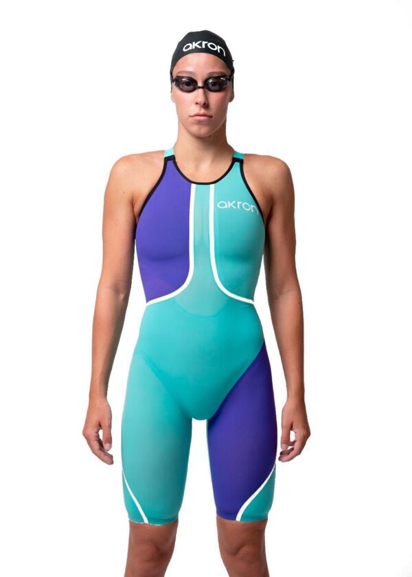 Akron Venom Hero Womens Closedback Kneesuit - Tiffany / Violet -Front view
