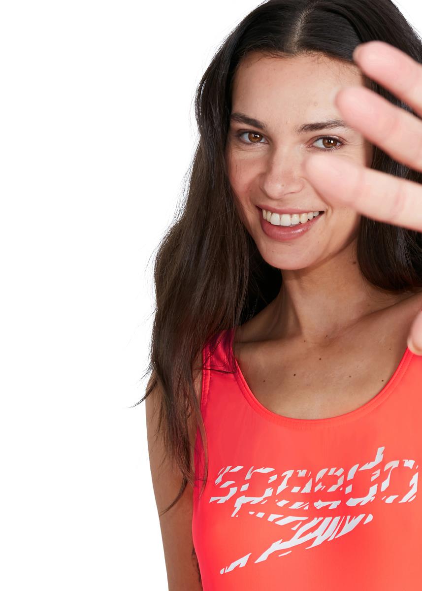 Speedo Womens Logo Deep U-Back Swimsuit - Siren Red / White-594017