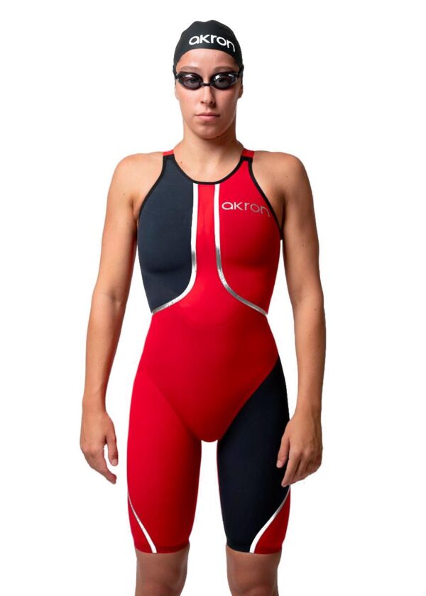 Akron Venom Hero Womens Closedback Kneesuit - Red / Dark Blue-0