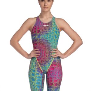 Front view of Arena Powerskin ST NEXT Caimano Limited Edition Openback Kneesuit - Aurora Caimano