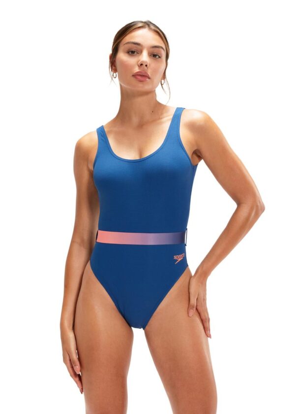 Speedo Belted Deep U-Back Swimsuit - Navy Blue / Pink-0