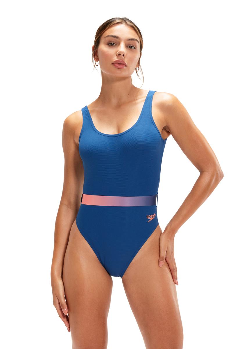 Speedo Belted Deep U-Back Swimsuit - Navy Blue / Pink-0
