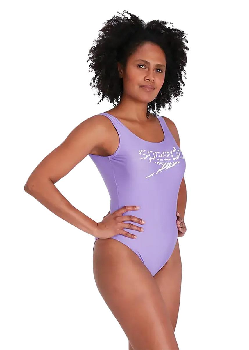 Speedo Womens Logo Deep U-Back Swimsuit - Purple / White-594011
