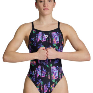 Arena Rose Texture Xcross Back Swimsuit - Black/Multi