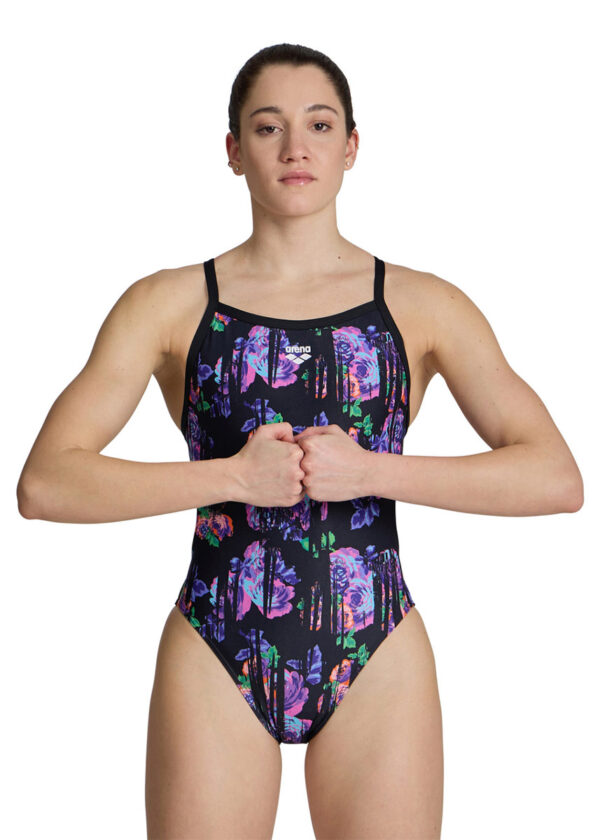 Arena Rose Texture Xcross Back Swimsuit - Black/Multi