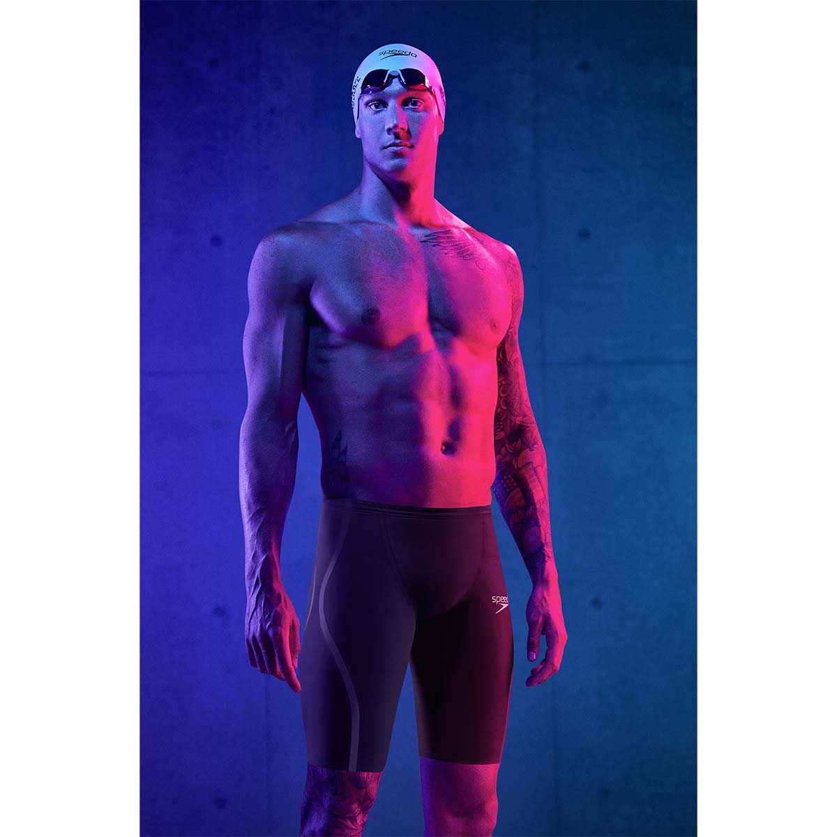 Man wearing Speedo Fastskin LZR Pure Intent 2.0 High Waisted Jammer - Black / Iridescent -Front view 2