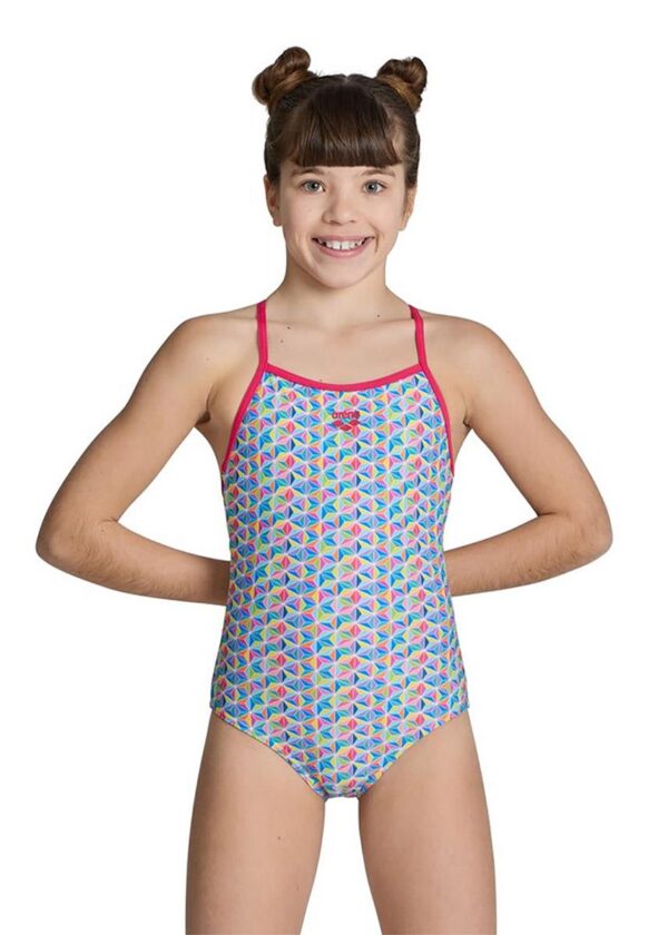 Arena Girl's Starfish Swimsuit Lightdrop Back Swimsuit - Freak Rose/White Multi - Front view