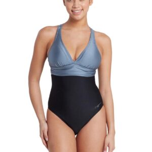 Zoggs Panel Crossback Swimsuit - Black Metal - Front view