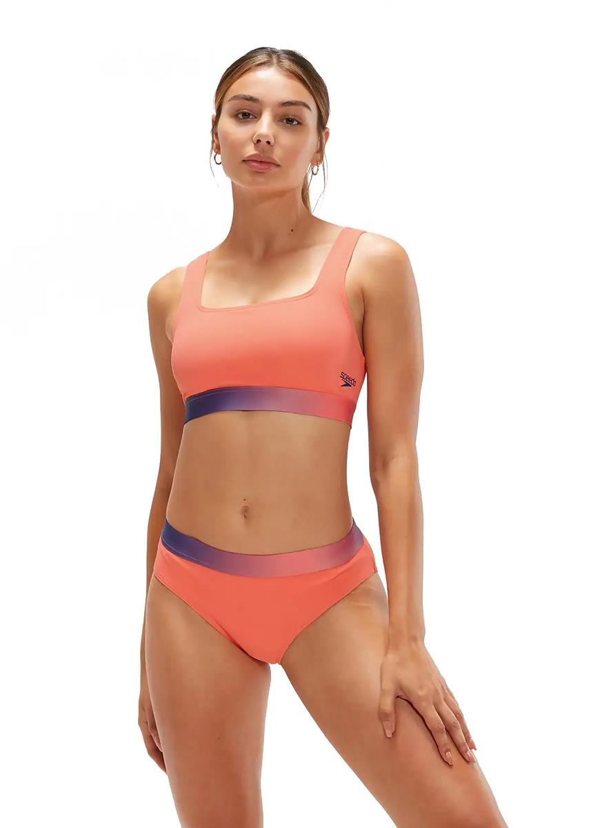 Speedo Textured Deep U-Back Bikini - Coral / Blue