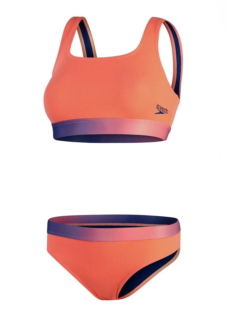 Speedo Textured Deep U-Back Bikini - Coral / Blue-599278