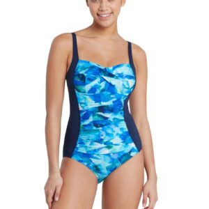 Zoggs Aqua Digital Ruched Front Swimsuit - Front view