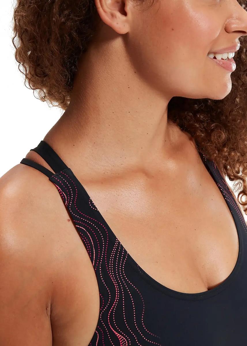 Speedo Womens Calypso Printed Shaping Swimsuit - Black / Cherry-599271