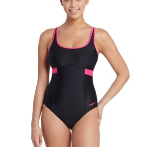 Zoggs Dakota Crossback Swimsuit - Black / Magenta -Front view