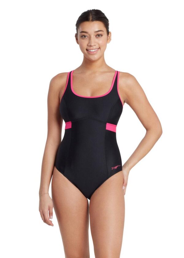 Zoggs Dakota Crossback Swimsuit - Black / Magenta -Front view
