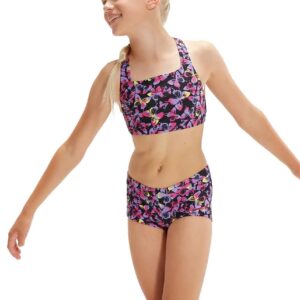 Speedo Girls Allover Printed Swim Bikini - Black / Pink