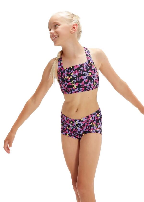 Speedo Girls Allover Printed Swim Bikini - Black / Pink