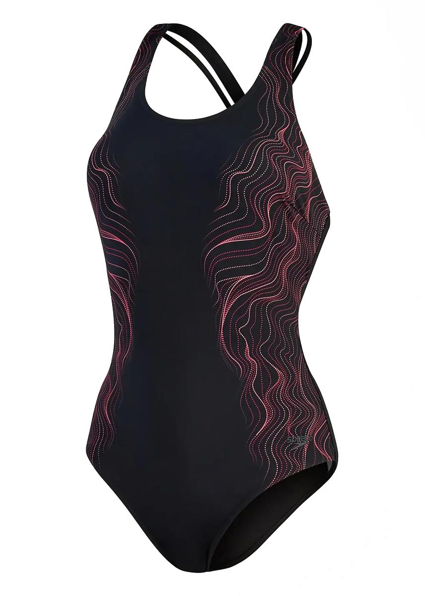 Speedo Womens Calypso Printed Shaping Swimsuit - Black / Cherry-599270