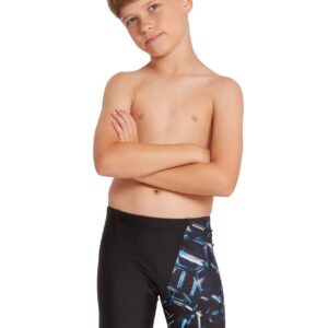 Boy wearing Zoggs Boys Alloy Volt Mid Jammer - Front view